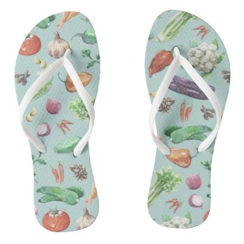Watercolor Veggies & Spices Pattern Flip Flops by funkypatterns at Zazzle
