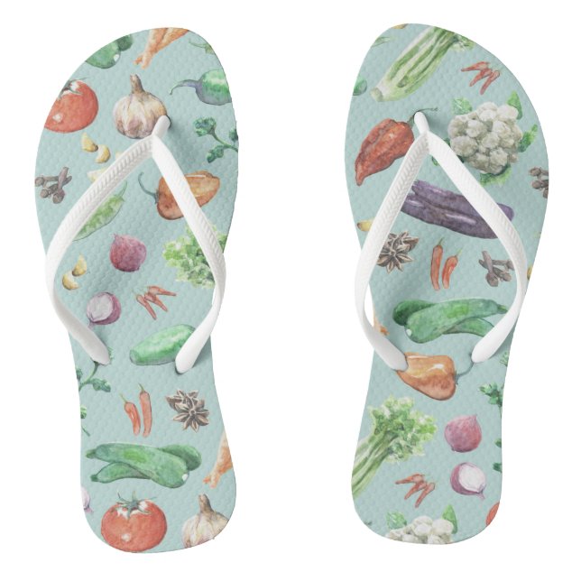 Watercolor Veggies & Spices Pattern Flip Flops (Footbed)