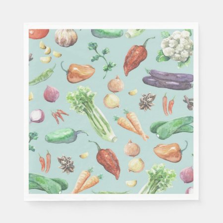 Watercolor Veggies & Spices Pattern Napkins
