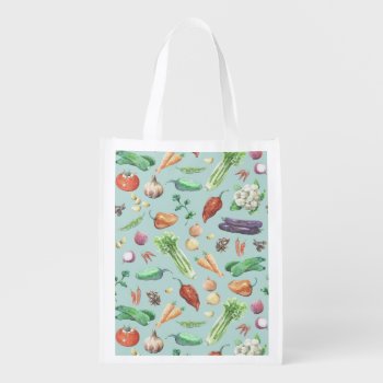 Watercolor Veggies & Spices Pattern Reusable Grocery Bag by funkypatterns at Zazzle