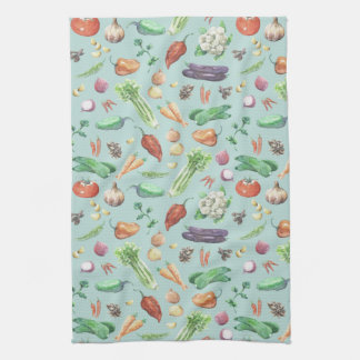 Watercolor Veggies & Spices Pattern Towel