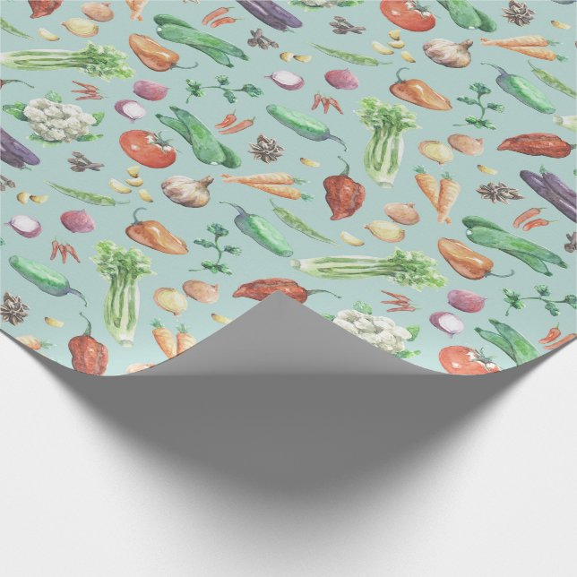 Watercolor Veggies & Spices Pattern Wrapping Paper (Corner)
