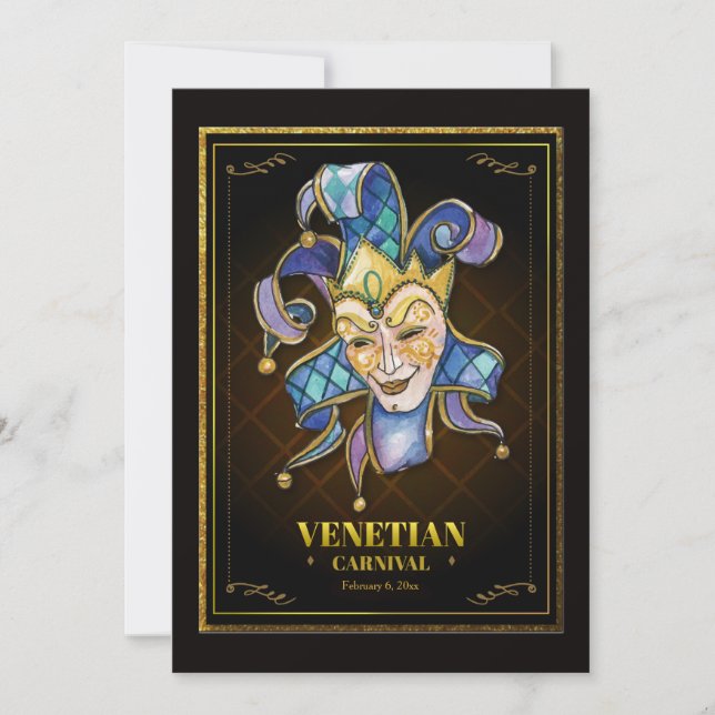 Watercolor Venetian Mask Invitation (Front)