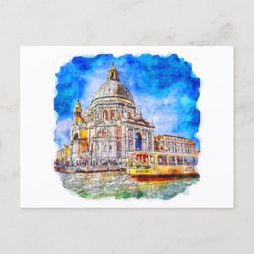 Watercolor Venice Italy Colorful Sketch Postcard