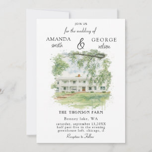 Watercolor Venue Wedding Invitation
