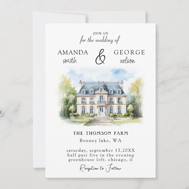 Watercolor Venue Wedding Invitation (Front)