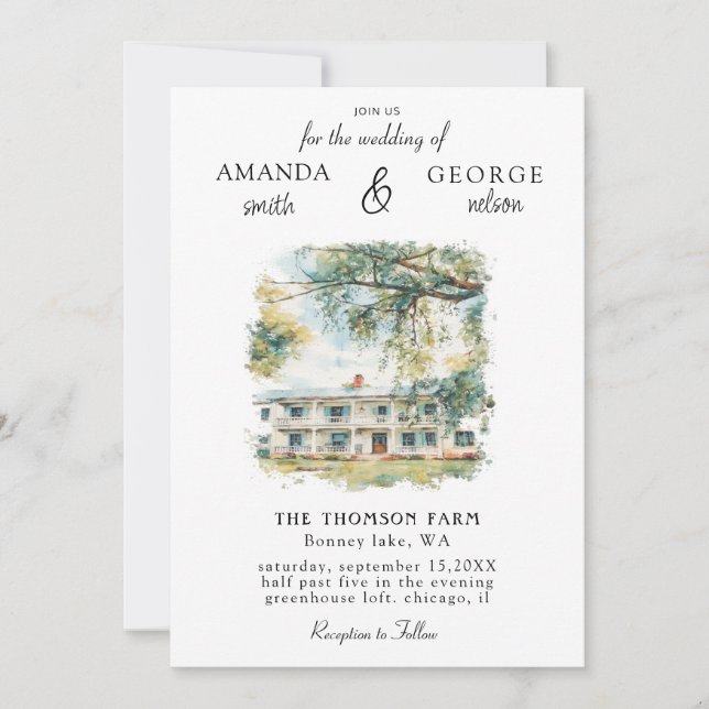 Watercolor Venue Wedding Invitation (Front)