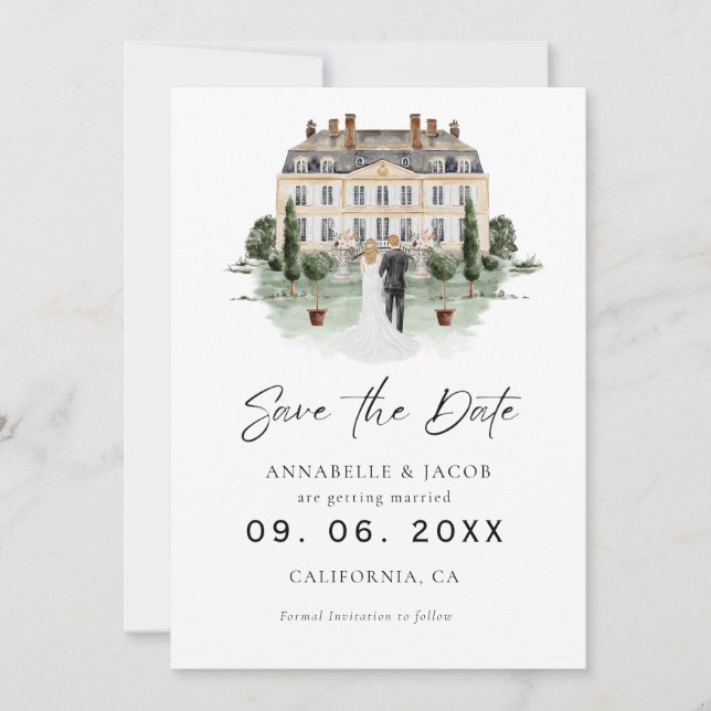 Watercolor Venue Wedding Save the Date  (Front)