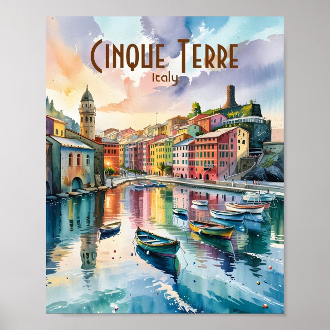 Watercolor Vernazza Cinque Terre Italy Colorful Poster (Front)