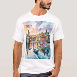 Watercolor Vernazza Cinque Terre Italy Colorful T-Shirt