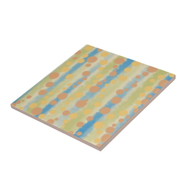 Watercolor Vertical Striped Polka Dots  Ceramic Tile (Side)