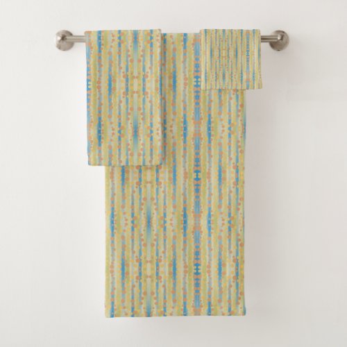 Watercolor Vertical Striped Polka Dots Pattern  Bath Towel Set