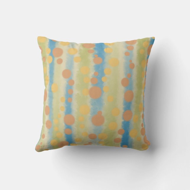 Watercolor Vertical Striped Polka Dots  Throw Pillow (Back)