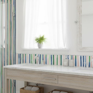 Watercolor Vertical Stripes Green Navy Blue Coral Ceramic Tile