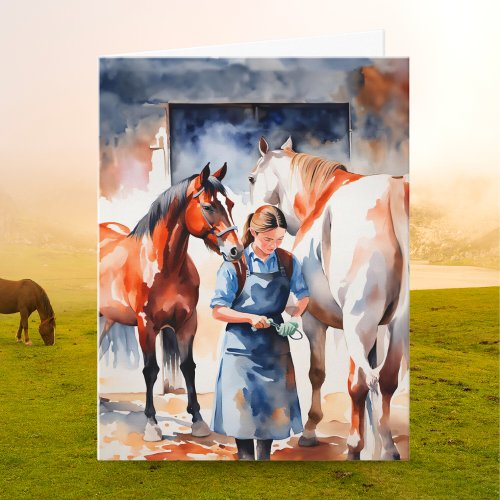 Watercolor Vet Graduation With Horses ai artwork  Card