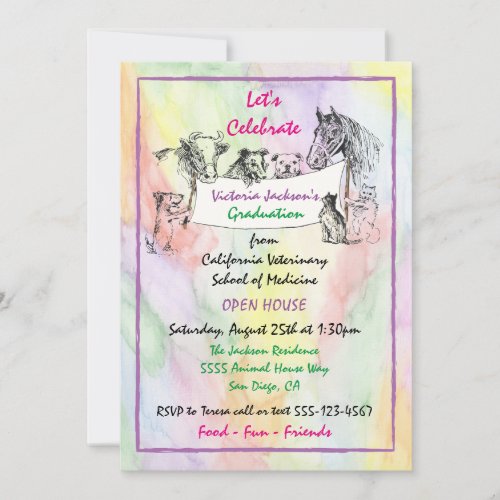 Watercolor Veterinarian School Graduation Invitation