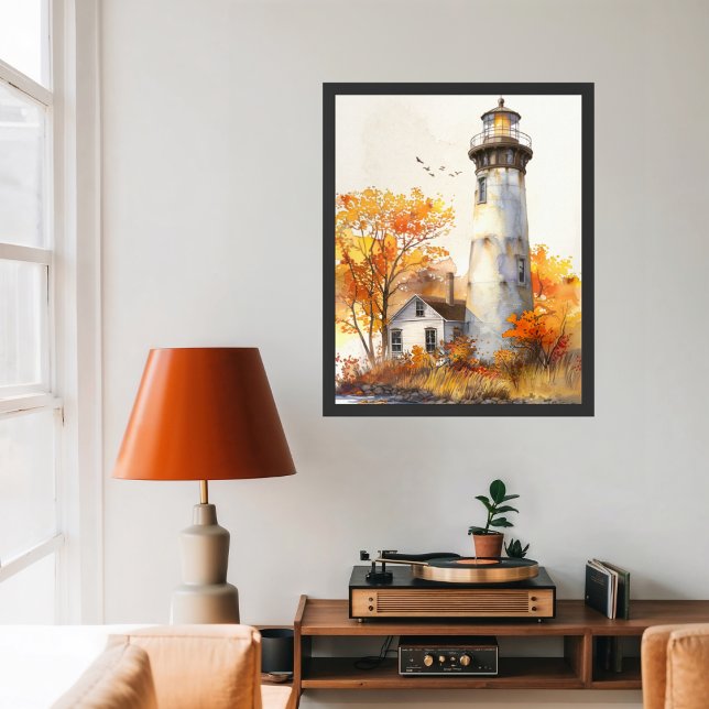 Watercolor Vibrant Coastal Autumn Lighthouse Scene Poster (Creator Uploaded)