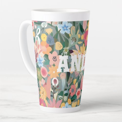 Watercolor vibrant Flower garden Green and peach Latte Mug