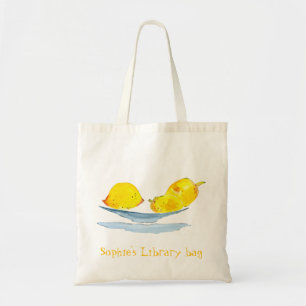 Watercolor vibrant lemons library name tote bag