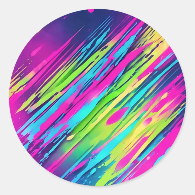 Watercolor Vibrant Neon Classic Round Sticker (Front)