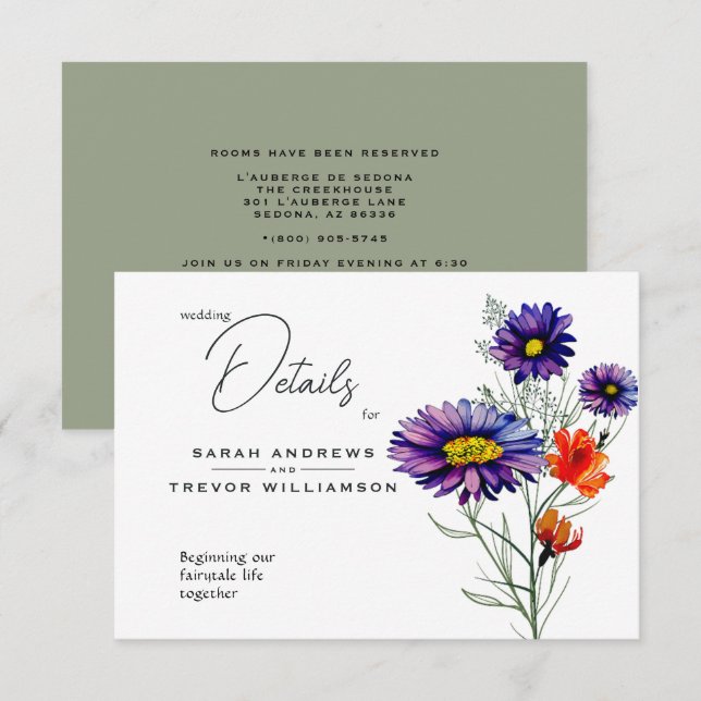 Watercolor Vibrant Orange and Purple Wildflowers  Enclosure Card (Front/Back)