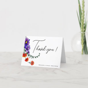 Watercolor Vibrant Orange and Purple Wildflowers Thank You Card