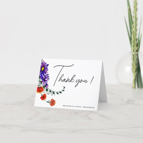 Watercolor Vibrant Orange and Purple Wildflowers  Thank You Card