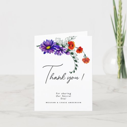 Watercolor Vibrant Orange and Purple Wildflowers  Thank You Card