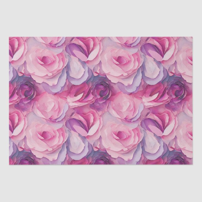 Watercolor Vibrant Painted Pink Spring Flowers Tissue Paper (Front)