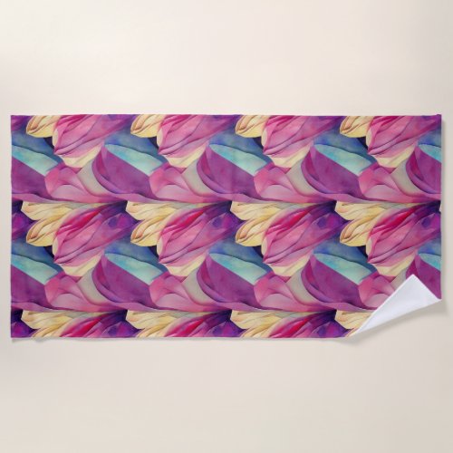 Watercolor Vibrant Painted Spring Flowers Beach Towel