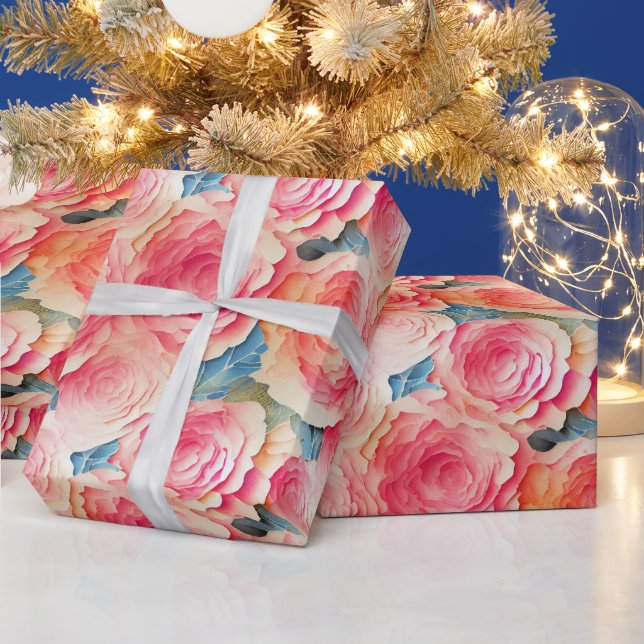 Watercolor Vibrant Painted Spring Flowers Wrapping Paper (Holidays)