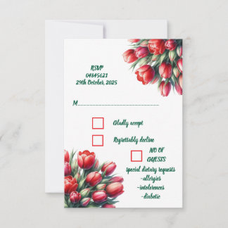 Watercolor vibrant red tulip bouquet RSVP Card
