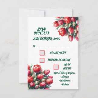 Watercolor vibrant red tulip bouquet RSVP Card