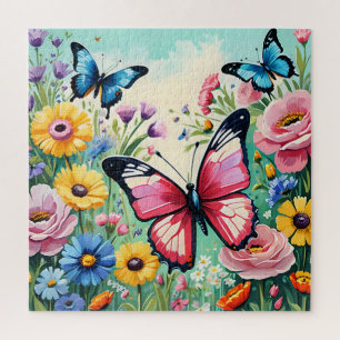 Watercolor Vibrant Spring Flowers Pattern Jigsaw Puzzle