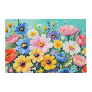 Watercolor Vibrant Spring Flowers Pattern Placemat