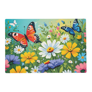 Watercolor Vibrant Spring Flowers Pattern Placemat