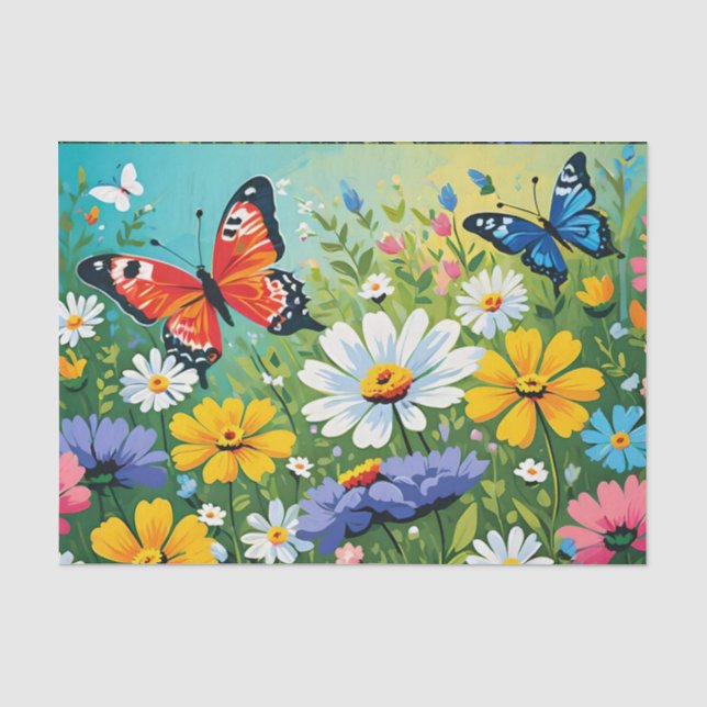 Watercolor Vibrant Spring Flowers Pattern Tissue Paper (Front)