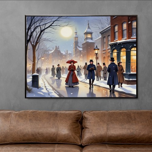 Watercolor Victorian Carolers in Snowy Street  Poster