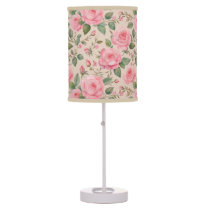 Watercolor Victorian Floral Pink Roses Table Lamp