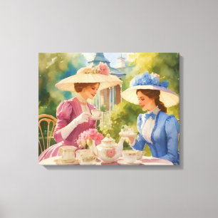 Watercolor Victorian Tea Party Painting Canvas Print