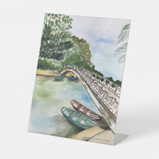 Watercolor, Vietnam, Ninh Binh Province landscape Pedestal Sign