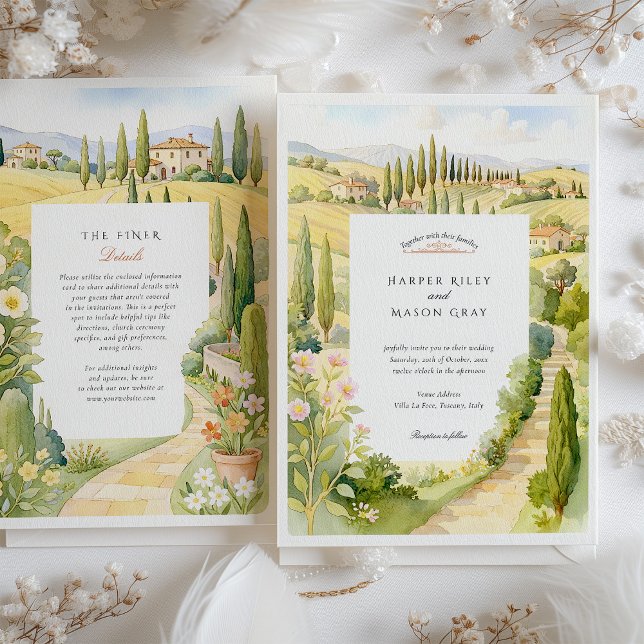 Watercolor Villa La Foce Tuscany Italy Wedding Invitation (Creator Uploaded)