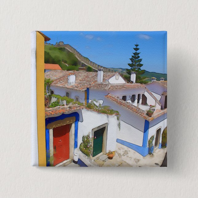 Watercolor village button (Front)