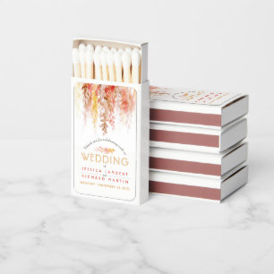 Watercolor vine brown orange fall wedding favor matchboxes