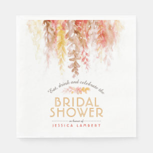 Watercolor vine fall brown coral bridal shower napkins