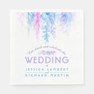 Watercolor vine floral blue purple wedding napkins