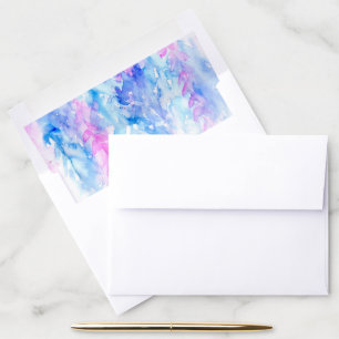 Watercolor vines blue purple pink wedding envelope liner