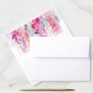 Watercolor vines coral orange pink green wedding envelope liner