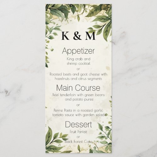 Watercolor Vines Elegant Greenery Dining Menu