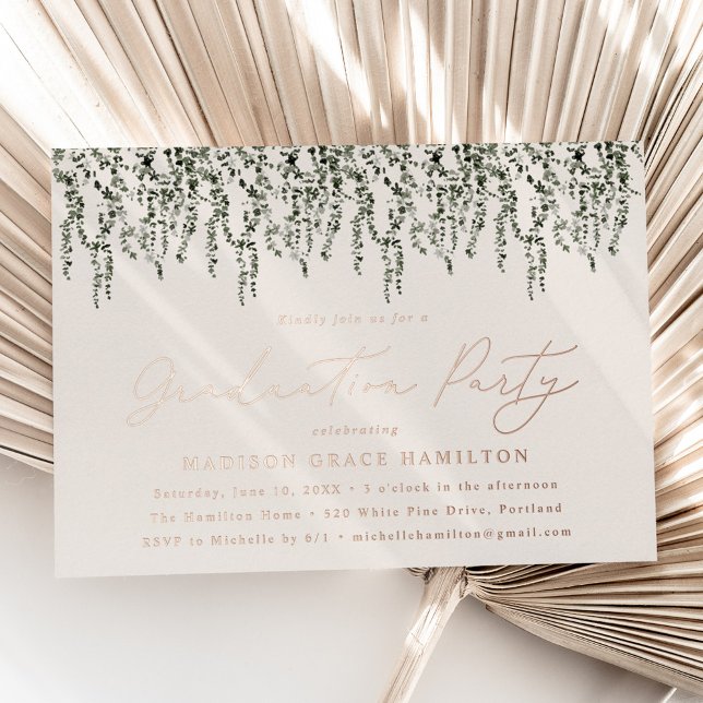 Watercolor Vines Graduation Party Foil Invitation (Creator Uploaded)